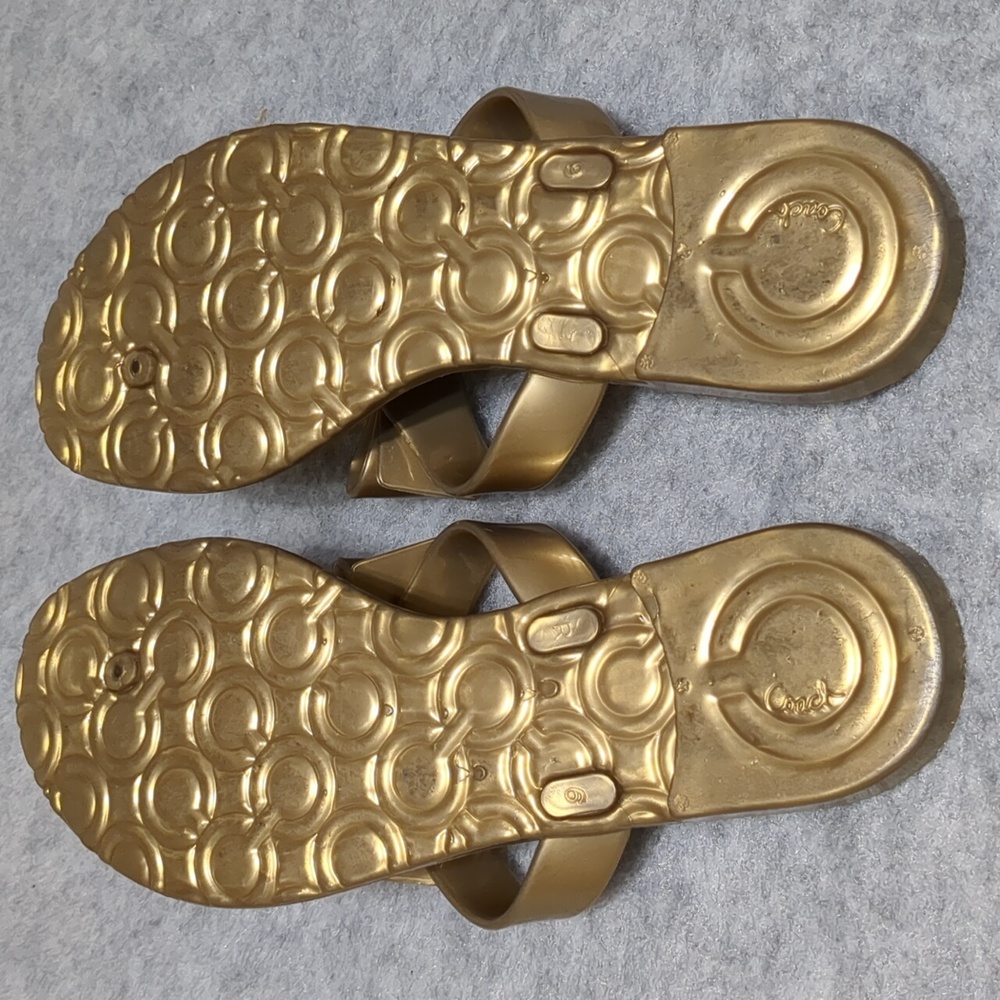 Coach Pretty Gold Jelly Bow Flip Flops Size 9 - Picture 8 of 8